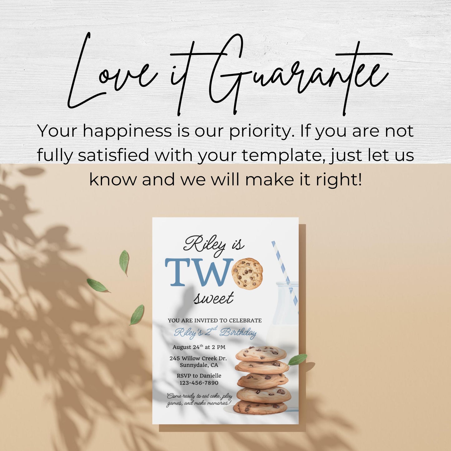 Two Sweet Cookie Birthday Invitation Second Birthday Milk Cookies Party 2nd Birthday Cookie Sweet Celebration Toddler Boy Birthday Cute 0005