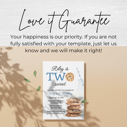 Two Sweet Cookie Birthday Invitation Second Birthday Milk Cookies Party 2nd Birthday Cookie Sweet Celebration Toddler Boy Birthday Cute 0005