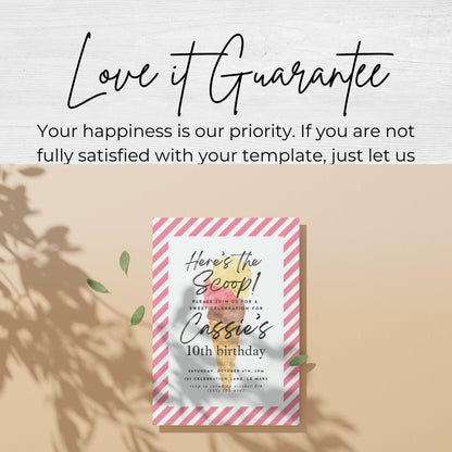 Here's the Scoop Invitation Ice Cream Birthday Party Invite Tenth Birthday Invite Template Girls Sweet Birthday Party 10th Birthday 0002