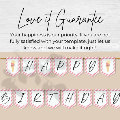 Ice Cream Happy Birthday Banner Sweet Party Banner Here's the Scoop Party Scoops of Fun Flag Printable Banner Girl Party Bunting 0002