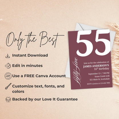 55th Birthday Invitation for Men 55th Birthday Invite 55th Birthday for Him 55th Birthday Invitation 55th Birthday Invitation for Him 0007