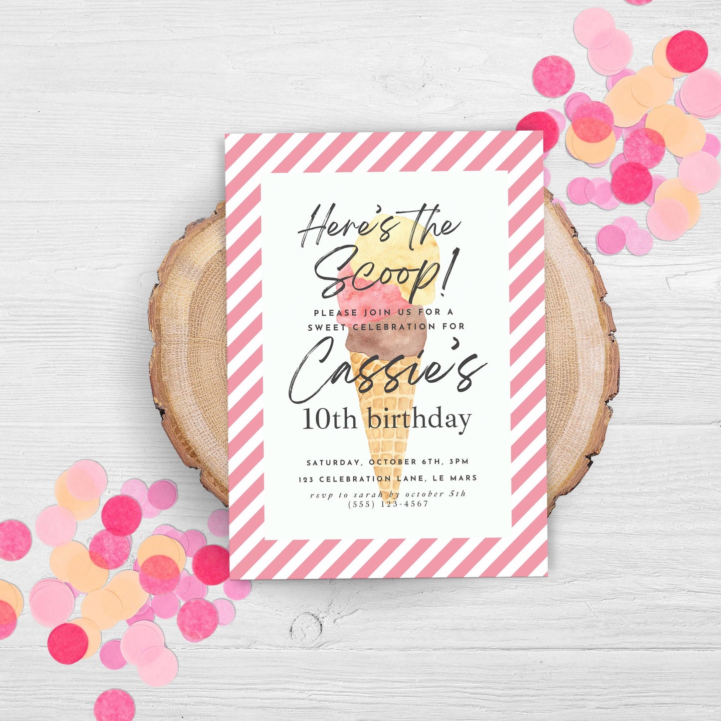 Here's the Scoop Invitation Ice Cream Birthday Party Invite Tenth Birthday Invite Template Girls Sweet Birthday Party 10th Birthday 0002