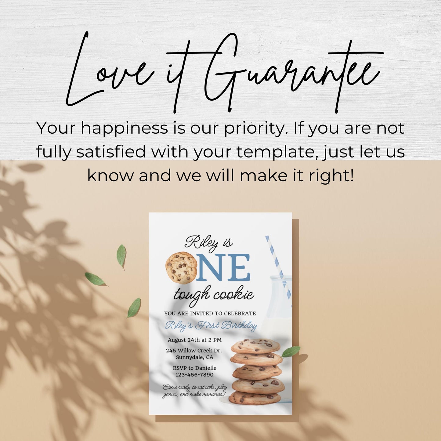 One Tough Cookie Birthday Invitation First Birthday Boy Milk Cookies Party 1st Birthday Cookie Sweet Celebration Toddler Birthday Cute 0005