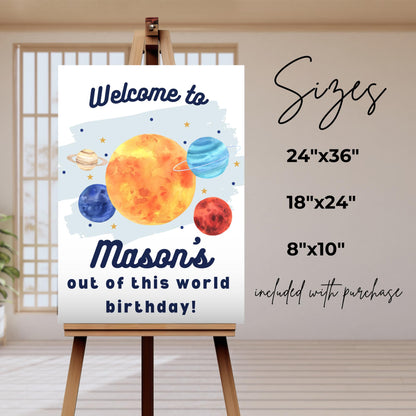 Space Welcome Sign Editable Birthday Party Out of This World Welcome Sign for Boys Birthday Planets Solar System Party Sign Digital 0001