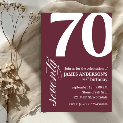 70th Birthday Invitation for Men 70th Birthday Invite 70th Birthday for Him 70th Birthday Invitation 70th Birthday Invitation for Him 0007