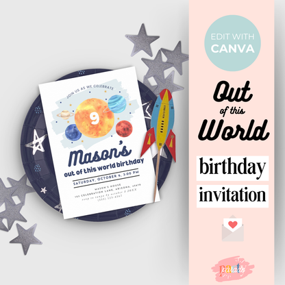 Space 9th Birthday Invitation Ninth Birthday Boy Invite Outer Space Party Galaxy Out of This World Birthday Party Solar System Party 0001