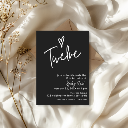 12th Birthday Invite Template: Simple Teen Girl Invitation Printable 0013