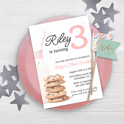 Cookies and Milk 3rd Birthday Invite: Printable Invitation Template 0009