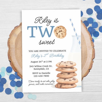 Two Sweet Cookie Birthday Invitation Second Birthday Milk Cookies Party 2nd Birthday Cookie Sweet Celebration Toddler Boy Birthday Cute 0005