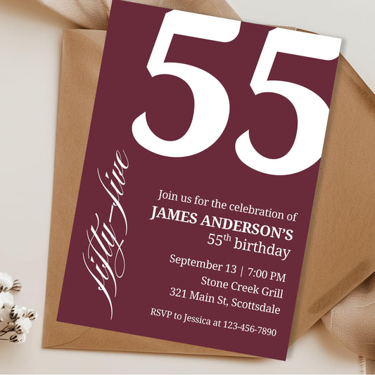 55th Birthday Invitation for Men 55th Birthday Invite 55th Birthday for Him 55th Birthday Invitation 55th Birthday Invitation for Him 0007