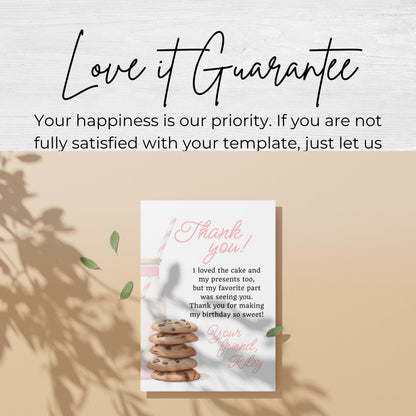 Milk and Cookies Thank You Note Birthday Template Editable Sweet Cookie Party Thank You Card Tough Cookie Party Thank You Letter 0009