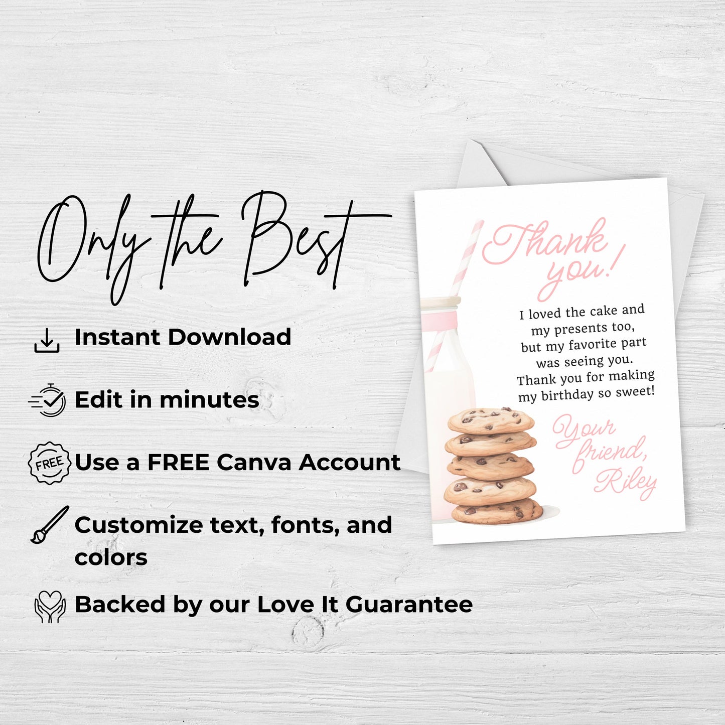 Milk and Cookies Thank You Note Birthday Template Editable Sweet Cookie Party Thank You Card Tough Cookie Party Thank You Letter 0009
