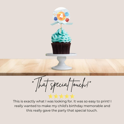 Out of This World Cupcake Toppers 4th Birthday Space Party Decorations Solar System Party Birthday Decor Party Supplies Cake Topper 0001