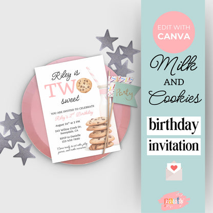 One Sweet Cookie Birthday Invitation First Birthday Girl Milk Cookies Party 1st Birthday Cookie Sweet Celebration Toddler Birthday Cute 0009