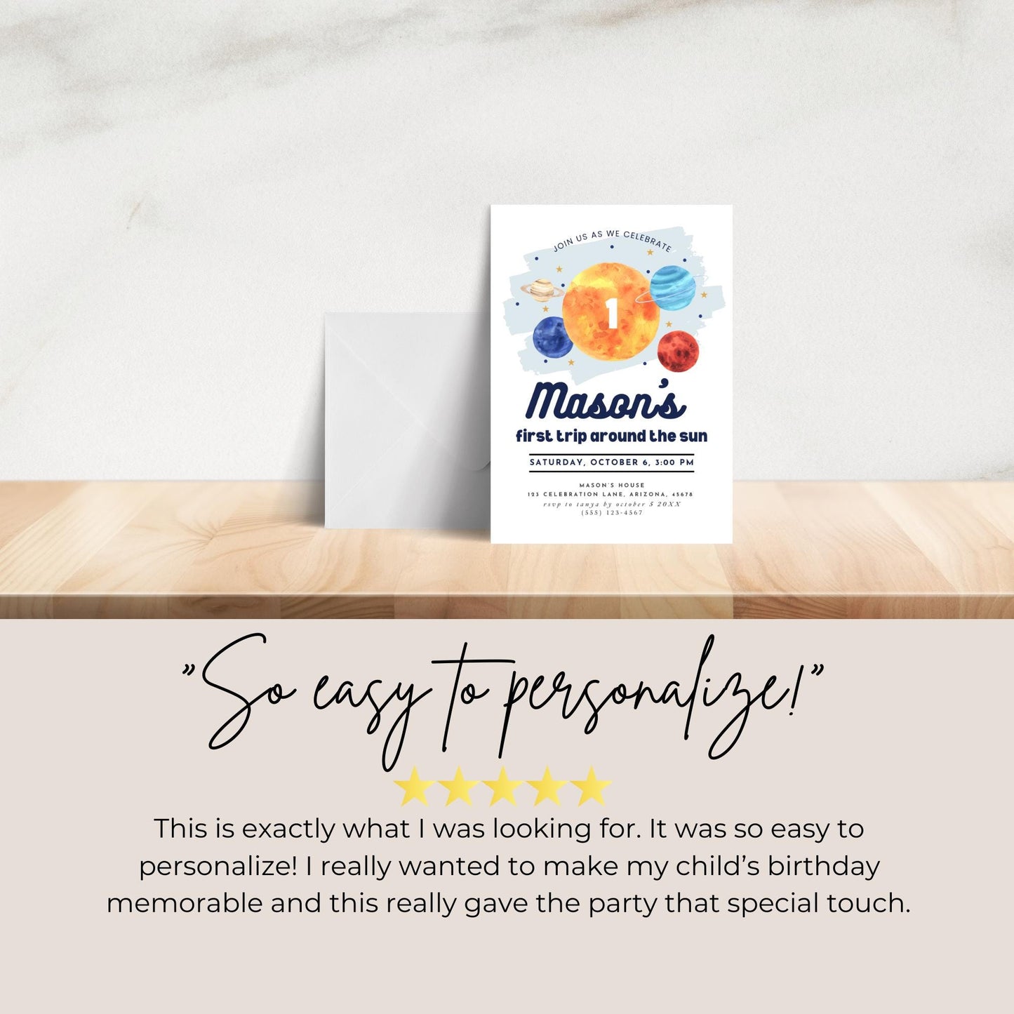 First Trip Around the Sun Birthday Invitation Space Party Editable Outer Space Invite Out of This World Galaxy Solar System Party 0001