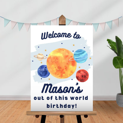 Space Welcome Sign Editable Birthday Party Out of This World Welcome Sign for Boys Birthday Planets Solar System Party Sign Digital 0001