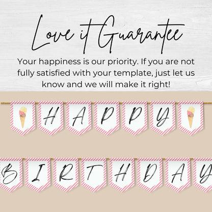 Ice Cream Party Alphabet Banner Letters A to Z Numbers Symbols Happy Birthday Banner Here's the Scoop Party Scoops of Fun Flag Banner 0002