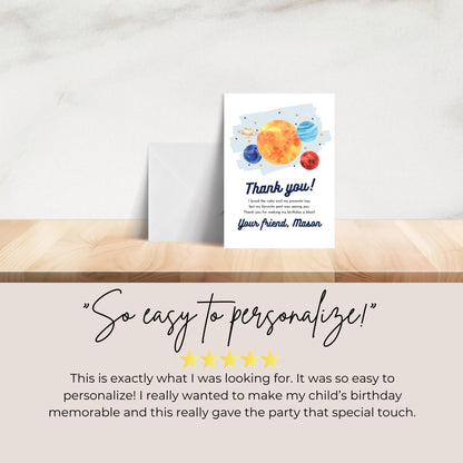 Thank You Note Space Birthday Template Editable Boy Out of This World Thank You Card Solar System Party Galaxy Birthday Party 0001
