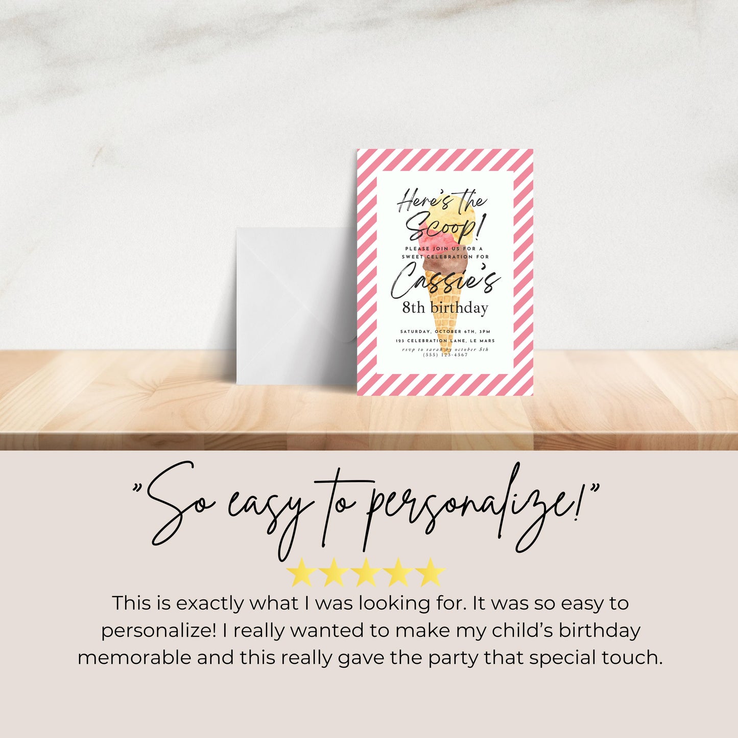 Here's the Scoop Invitation Ice Cream Birthday Party Invite Eighth Birthday Invite Template Girls Sweet Birthday Party 8th Birthday 0002