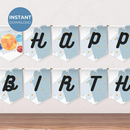 Space Happy Birthday Banner Space Party Decorations Out of This World Birthday Bunting Outer Space Party Birthday Solar System Party 0001