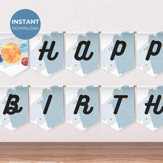 Space Happy Birthday Banner Space Party Decorations Out of This World Birthday Bunting Outer Space Party Birthday Solar System Party 0001