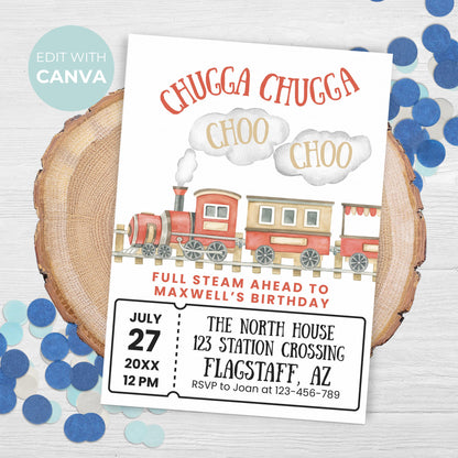 Chugga Chugga Choo Choo Birthday Invitation Train Party Birthday Invitation Train All Aboard All Ages Birthday Full Steam Ahead Boy 0006