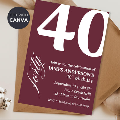 40th Birthday Invitation for Men 40th Birthday Invite 40th Birthday for Him 40th Birthday Invitation 40th Birthday Invitation for Him 0007