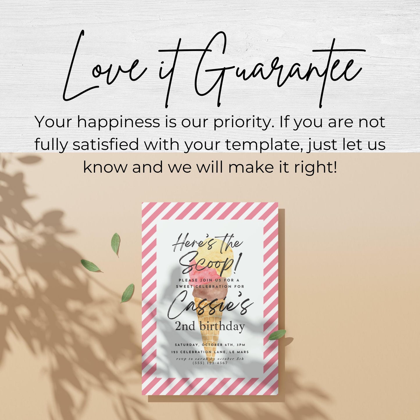 Here's the Scoop Invitation Ice Cream Birthday Party Invite Second Birthday Invite Template Girls Sweet Birthday Party 2nd Birthday 0002