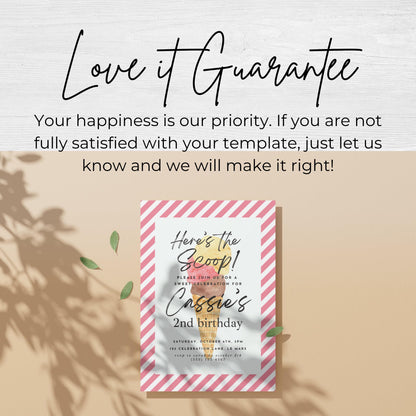 Here's the Scoop Invitation Ice Cream Birthday Party Invite Second Birthday Invite Template Girls Sweet Birthday Party 2nd Birthday 0002