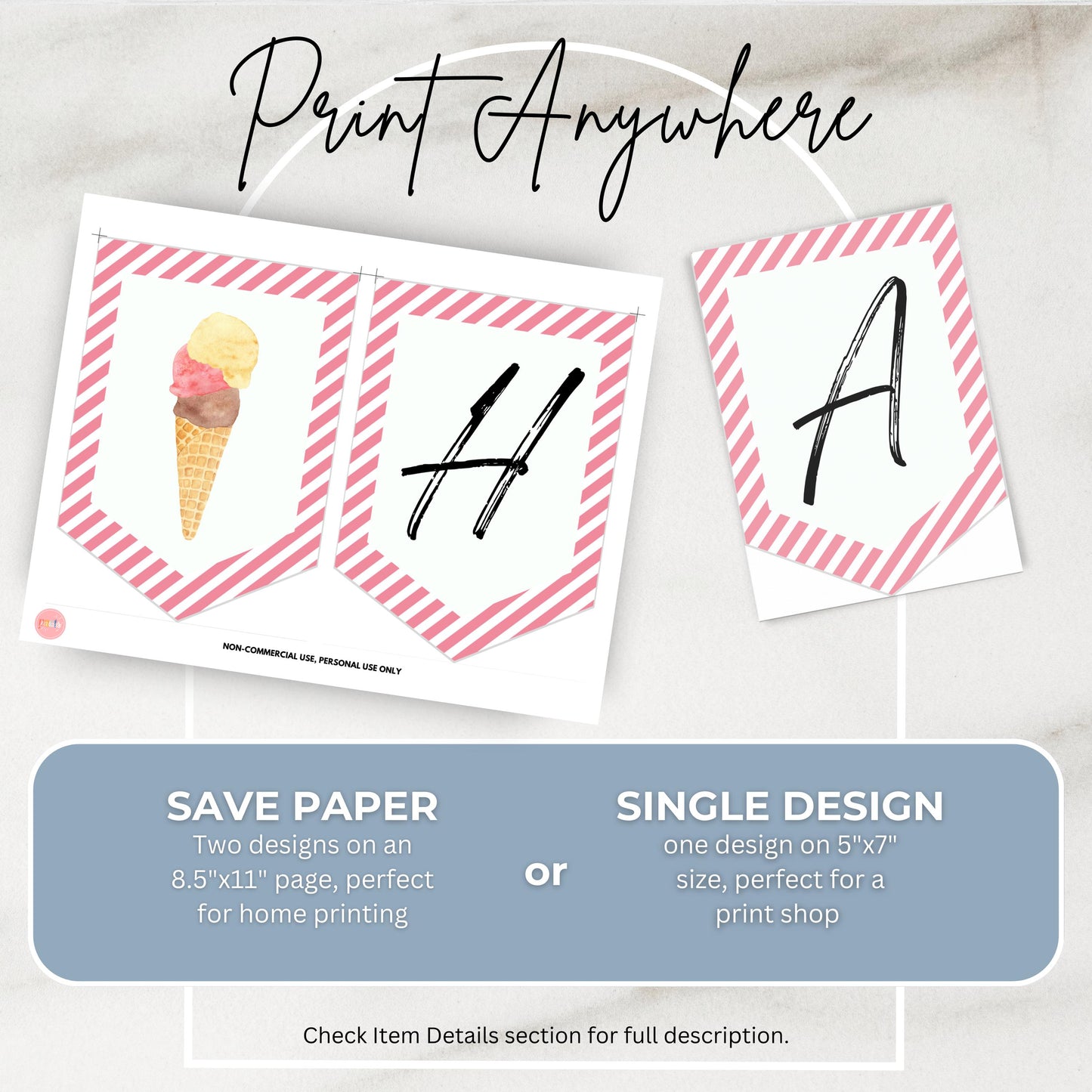 Ice Cream Happy Birthday Banner Sweet Party Banner Here's the Scoop Party Scoops of Fun Flag Printable Banner Girl Party Bunting 0002