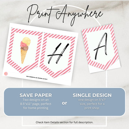 Ice Cream Happy Birthday Banner Sweet Party Banner Here's the Scoop Party Scoops of Fun Flag Printable Banner Girl Party Bunting 0002