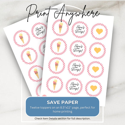 Here's the Scoop Cupcake Toppers Birthday Ice Cream Party Decorations Scoops of Fun Birthday Decor Party Supplies Sweet Cake Topper 0002