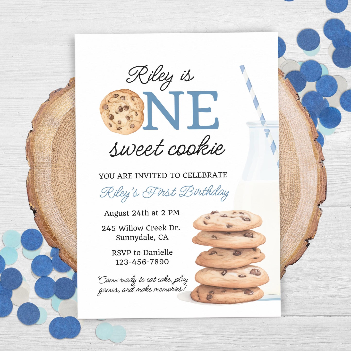 One Sweet Cookie Birthday Invitation First Birthday Boy Milk Cookies Party 1st Birthday Cookie Sweet Celebration Toddler Birthday Cute 0005