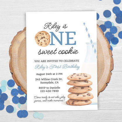 One Sweet Cookie Birthday Invitation First Birthday Boy Milk Cookies Party 1st Birthday Cookie Sweet Celebration Toddler Birthday Cute 0005