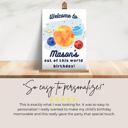 Space Welcome Sign Editable Birthday Party Out of This World Welcome Sign for Boys Birthday Planets Solar System Party Sign Digital 0001