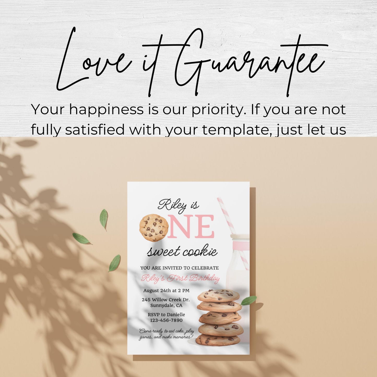 One Sweet Cookie Birthday Invitation First Birthday Girl Milk Cookies Party 1st Birthday Cookie Sweet Celebration Toddler Birthday Cute 0009