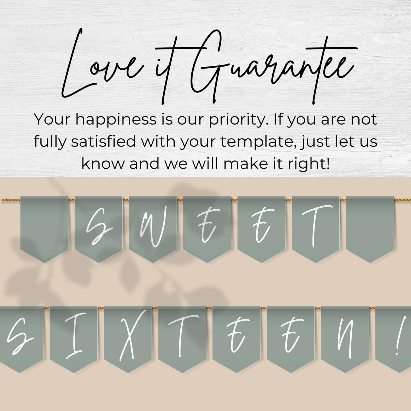 Sage Green Sweet Sixteen Banner Sage Green Party Banner Letters Banner Sage Green Teen Party Sweet 16 Flag Happy Birthday Flags 0003