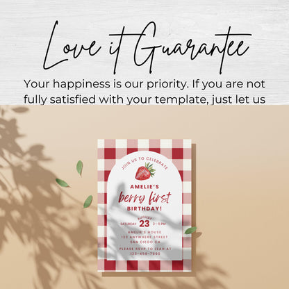 Berry First Birthday Invitation Strawberry Birthday Invitation Berry 1st Birthday Invite Berry Sweet One Birthday Strawberry Gingham 0010