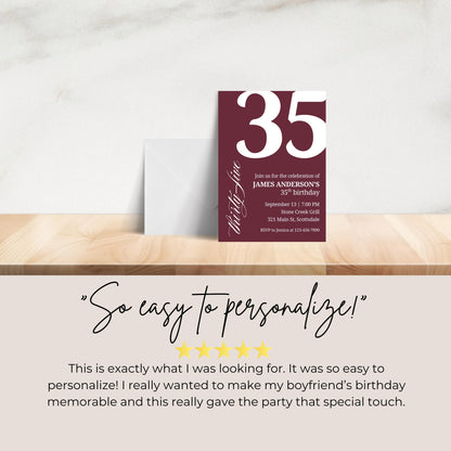 35th Birthday Invitation 35th Birthday Invite 35th Birthday for Him 35th Birthday Invitation for Him 35th Birthday Invitations for Men 0007