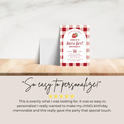 Berry First Birthday Invitation Strawberry Birthday Invitation Berry 1st Birthday Invite Berry Sweet One Birthday Strawberry Gingham 0010