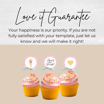 Here's the Scoop Cupcake Toppers Birthday Ice Cream Party Decorations Scoops of Fun Birthday Decor Party Supplies Sweet Cake Topper 0002