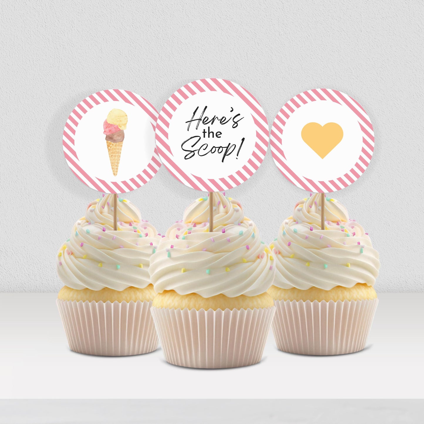 Here's the Scoop Cupcake Toppers Birthday Ice Cream Party Decorations Scoops of Fun Birthday Decor Party Supplies Sweet Cake Topper 0002