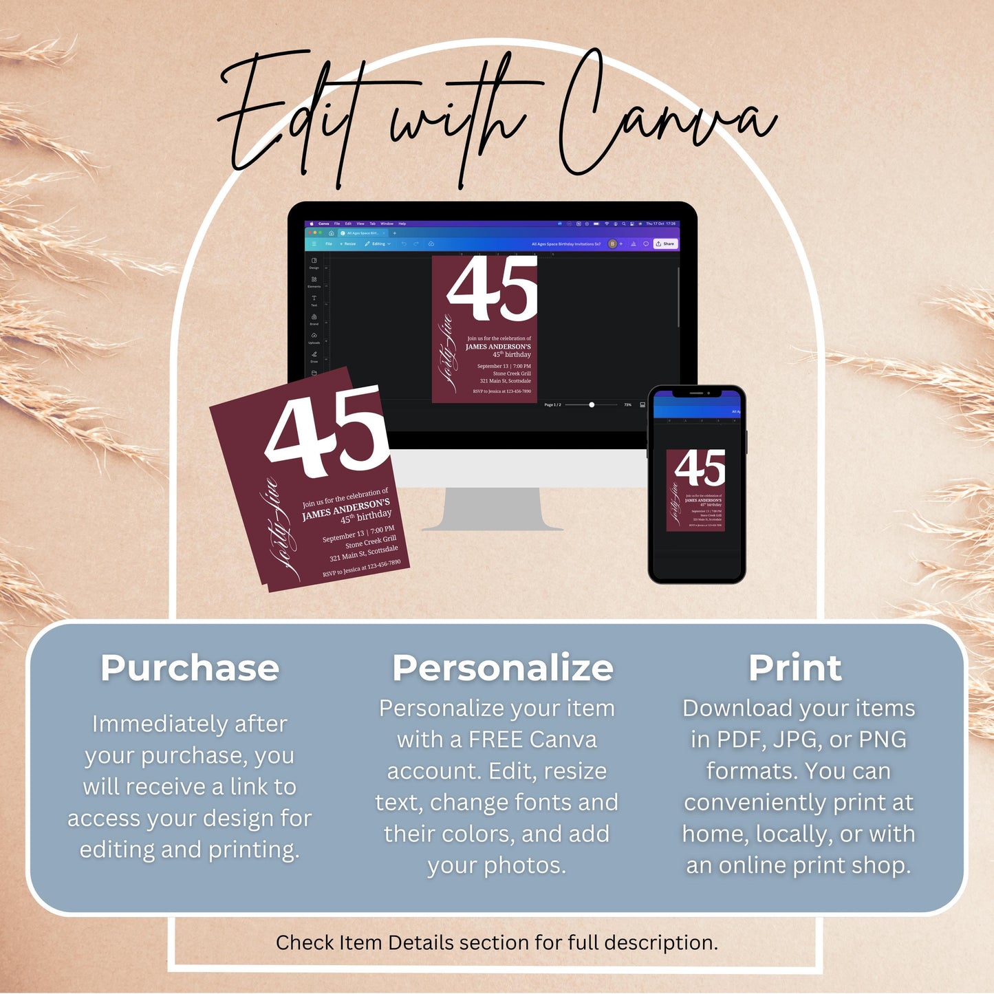 45th Birthday Invitation for Men 45th Birthday Invite 45th Birthday for Him 45th Birthday Invitation 45th Birthday Invitation for Him 0007