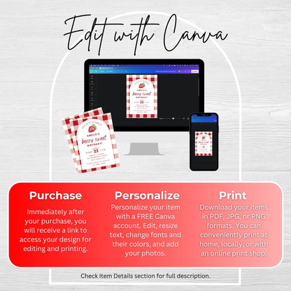 Berry Sweet Birthday Invitation Strawberry Birthday Invitation Berry Sweet Birthday Invite Berry Sweet Birthday Strawberry Gingham 0010