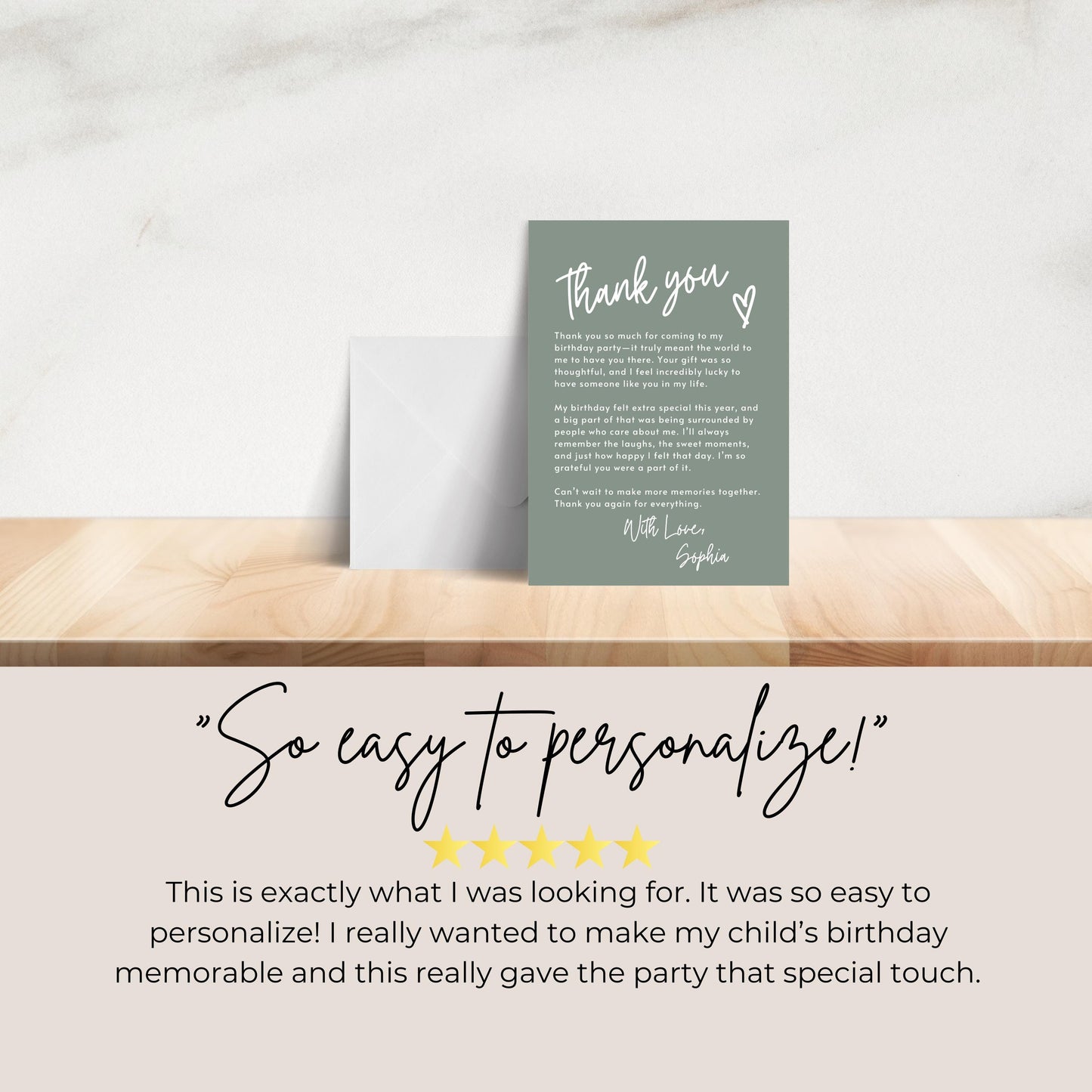 Sage Green Thank You Note Birthday Template Editable Teenage Girl Thank You Card Simple Modern Party Boho Thank You Letter Celebration 0003