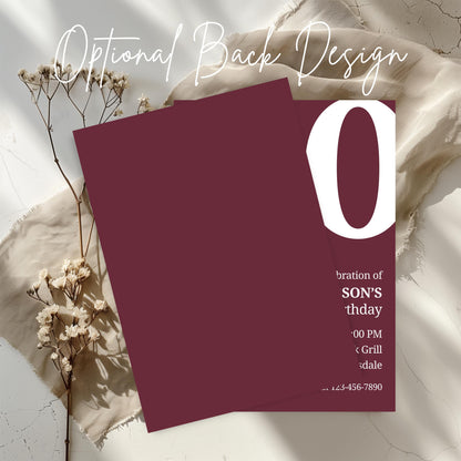 20th Birthday Invite for Men Invitation for 20 Birthday Masculine Birthday Dinner Invite Maroon Adult Milestone Birthday Editable 0007