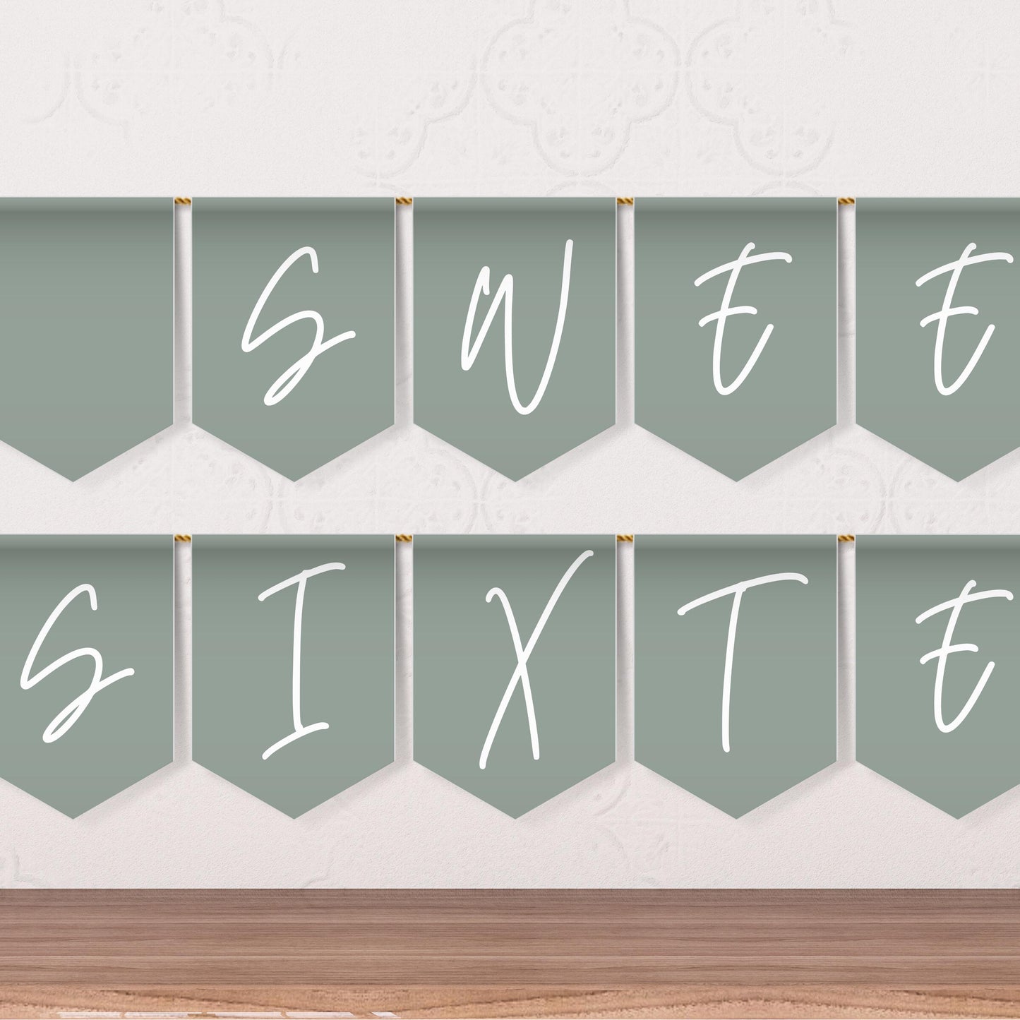 Sage Green Sweet Sixteen Banner Sage Green Party Banner Letters Banner Sage Green Teen Party Sweet 16 Flag Happy Birthday Flags 0003