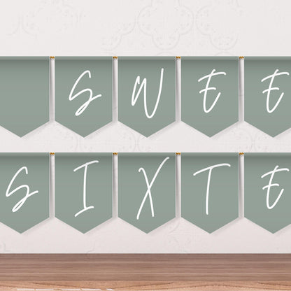 Sage Green Sweet Sixteen Banner Sage Green Party Banner Letters Banner Sage Green Teen Party Sweet 16 Flag Happy Birthday Flags 0003