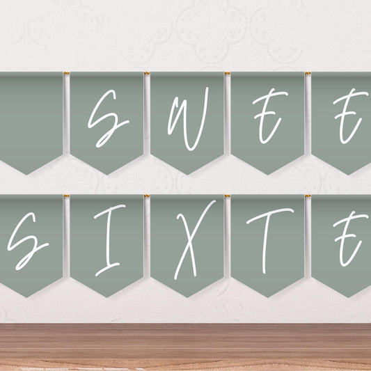 Sage Green Sweet Sixteen Banner Sage Green Party Banner Letters Banner Sage Green Teen Party Sweet 16 Flag Happy Birthday Flags 0003