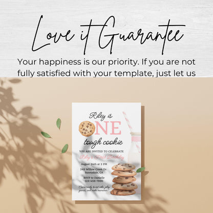 One Tough Cookie Birthday Invitation First Birthday Girl Milk Cookies Party 1st Birthday Cookie Sweet Celebration Toddler Birthday Cute 0009